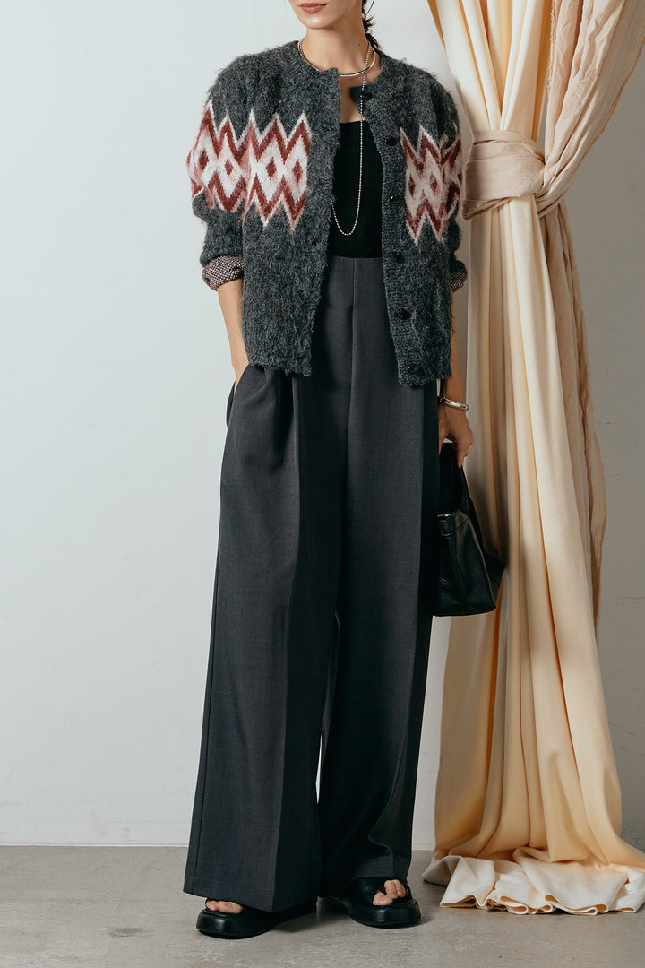 [SET]起毛ノルディック柄ニットカーディガン+ワイドツイルサロペット(2set)