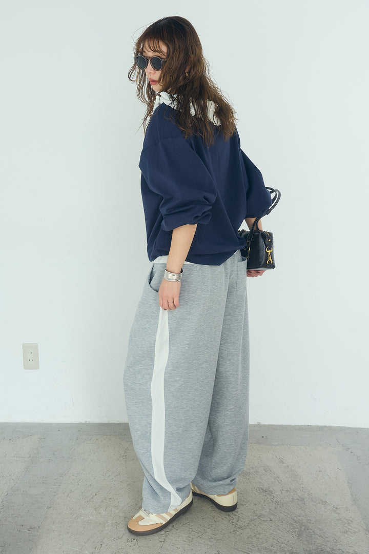 [SET]ネックギャザーフリルスウェット+異素材切り替えスウェットパンツ(2set)