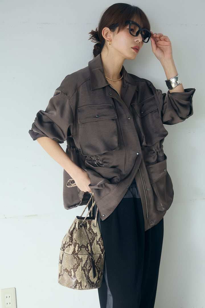 [SET]サテンライトブルゾン+異素材切り替えスウェットパンツ(2set)