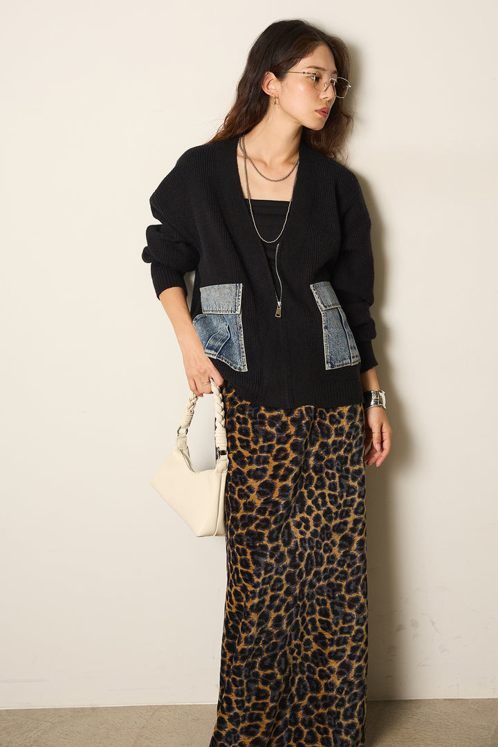 【即納】デニムポケットジップニットカーディガン