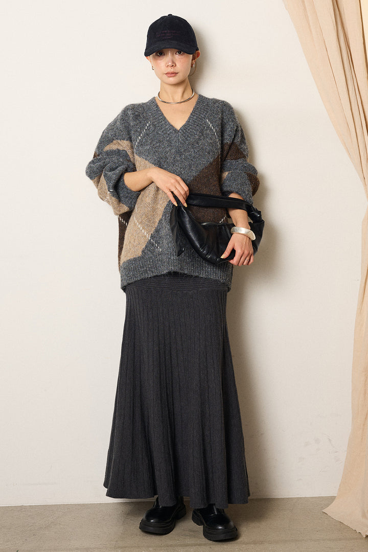 【着回しセット】[SET]ルーズアーガイルVネックニット+ルーズアーガイルVネックニット(2set)