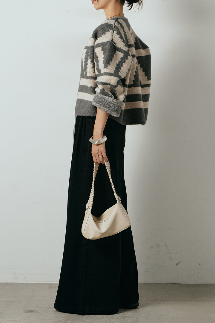 [SET]ノーカラー幾何学模様アウター+ベルトループコーデュロイワイドパンツ(2set)