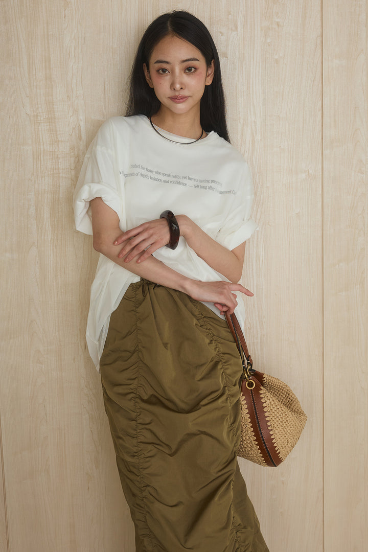 [SET]綿天竺Tシャツ×チュールトップス+ギャザーナロースカート(2set)