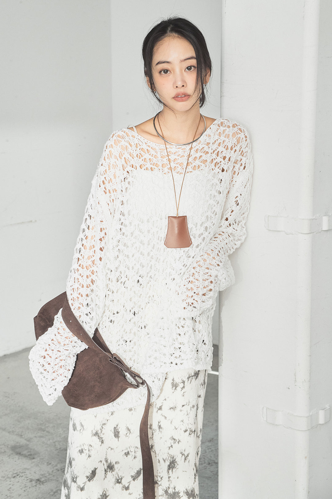 [SET]リラックスメッシュニットトップス+タイダイ柄ベロアワイドスカート(2set)