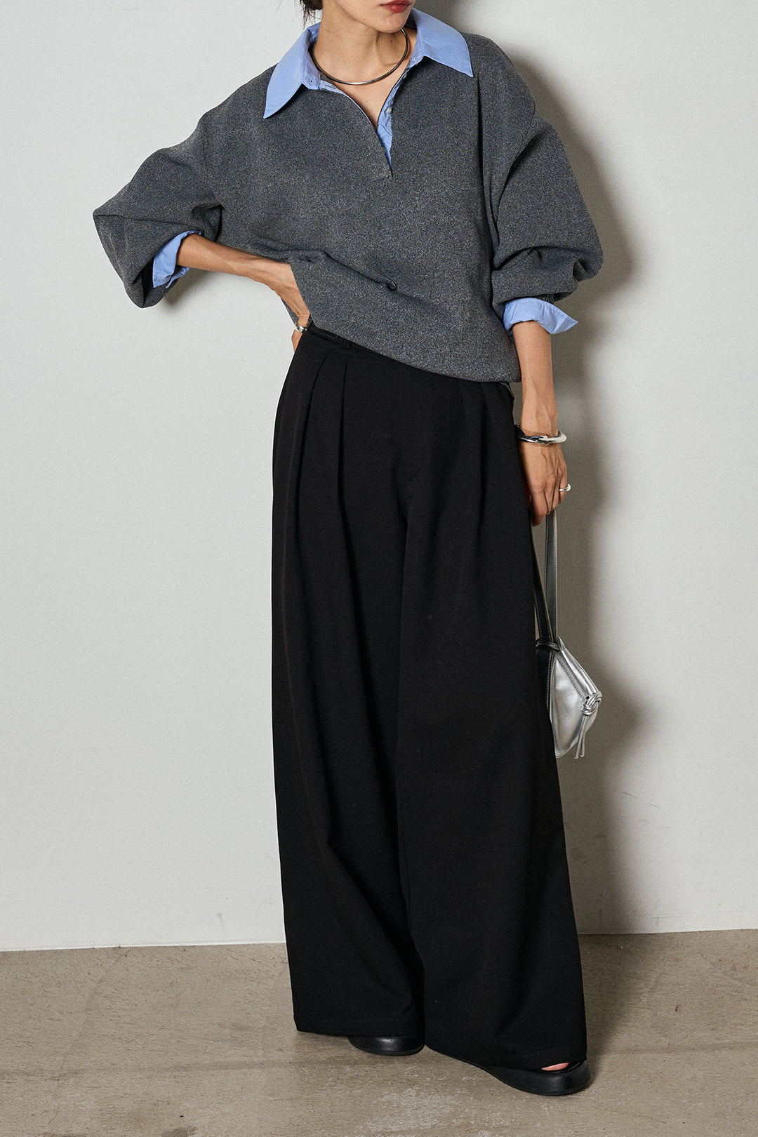 【即納】ウエストベルト付きタックワイドパンツ