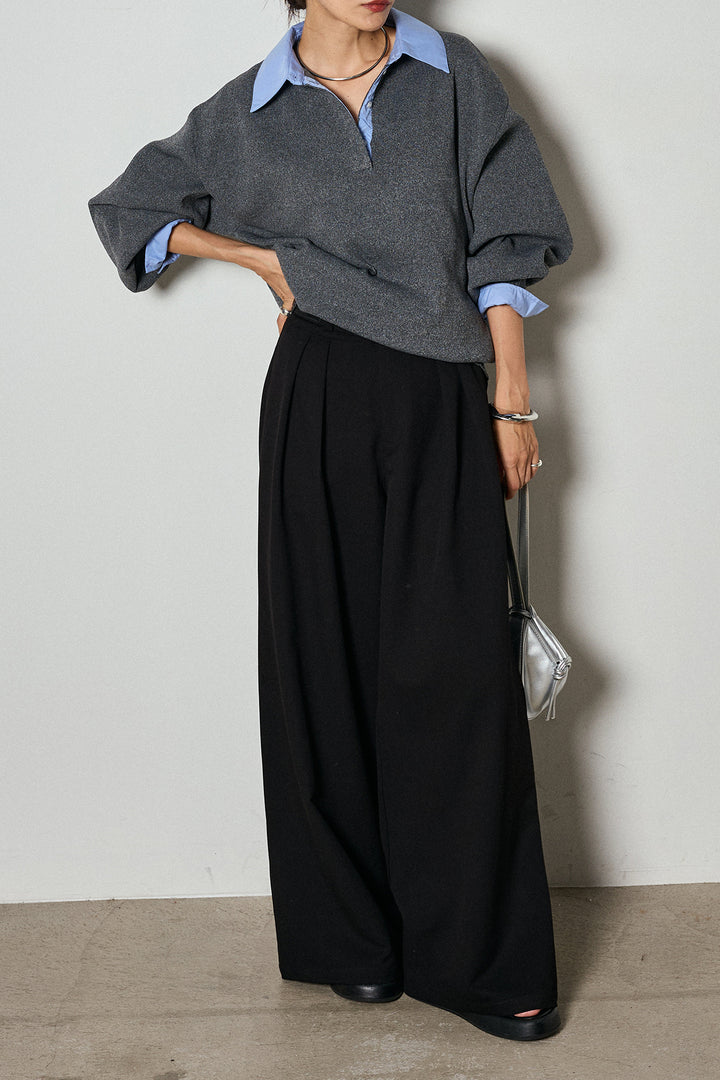 【即納】ウエストベルト付きタックワイドパンツ