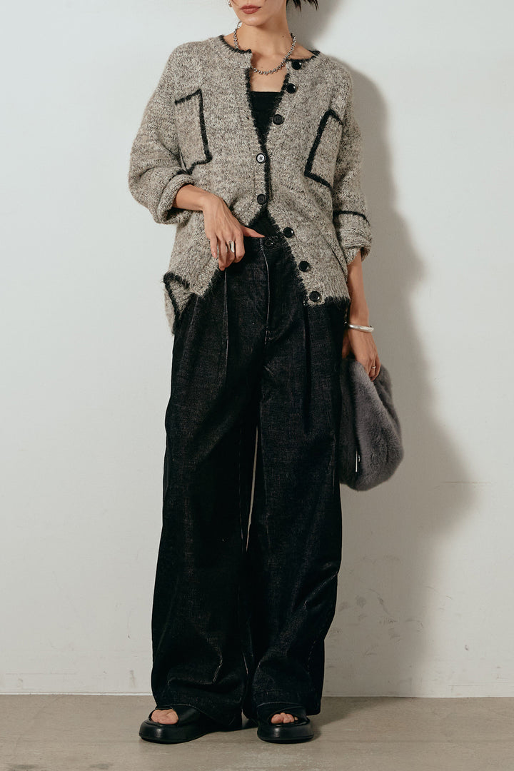 [SET]ミックスニットポケットカーディガン+フロントタック入りコーデュロイパンツ(2set)