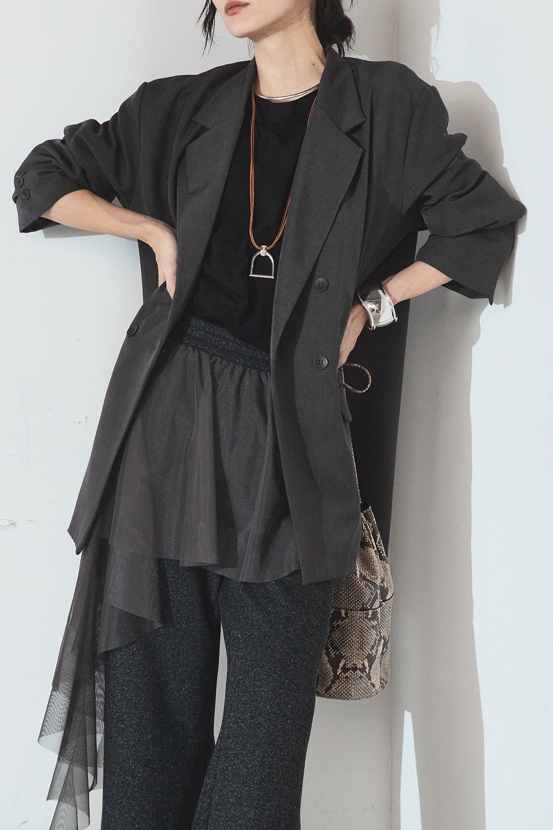 [SET]ルーズシルエットダブルテーラードジャケット+ストレッチロングTシャツ(2set)