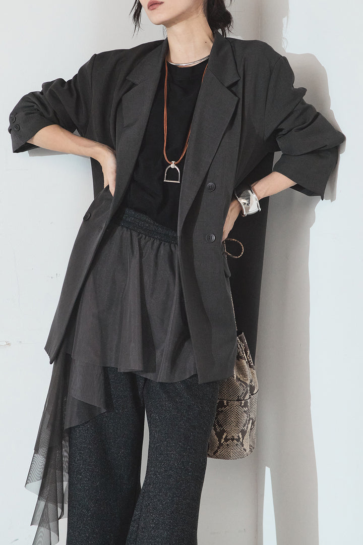 [SET]ルーズシルエットダブルテーラードジャケット+ストレッチロングTシャツ(2set)