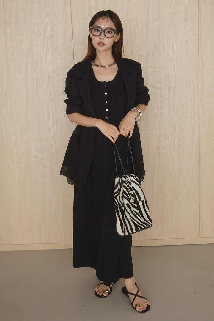 [SET]メッシュテーラードワイドジャケット+ノースリロングワンピース(2set)