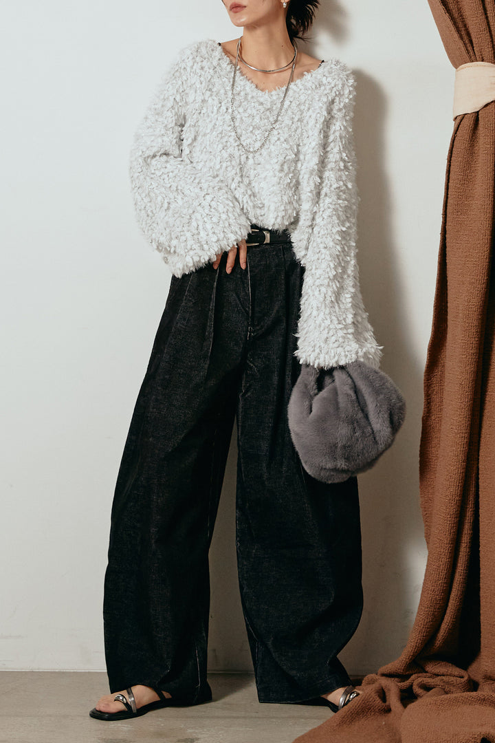 [SET]深Vネックチョウチョヤーンニットトップス+フロントタック入りコーデュロイパンツ(2set)