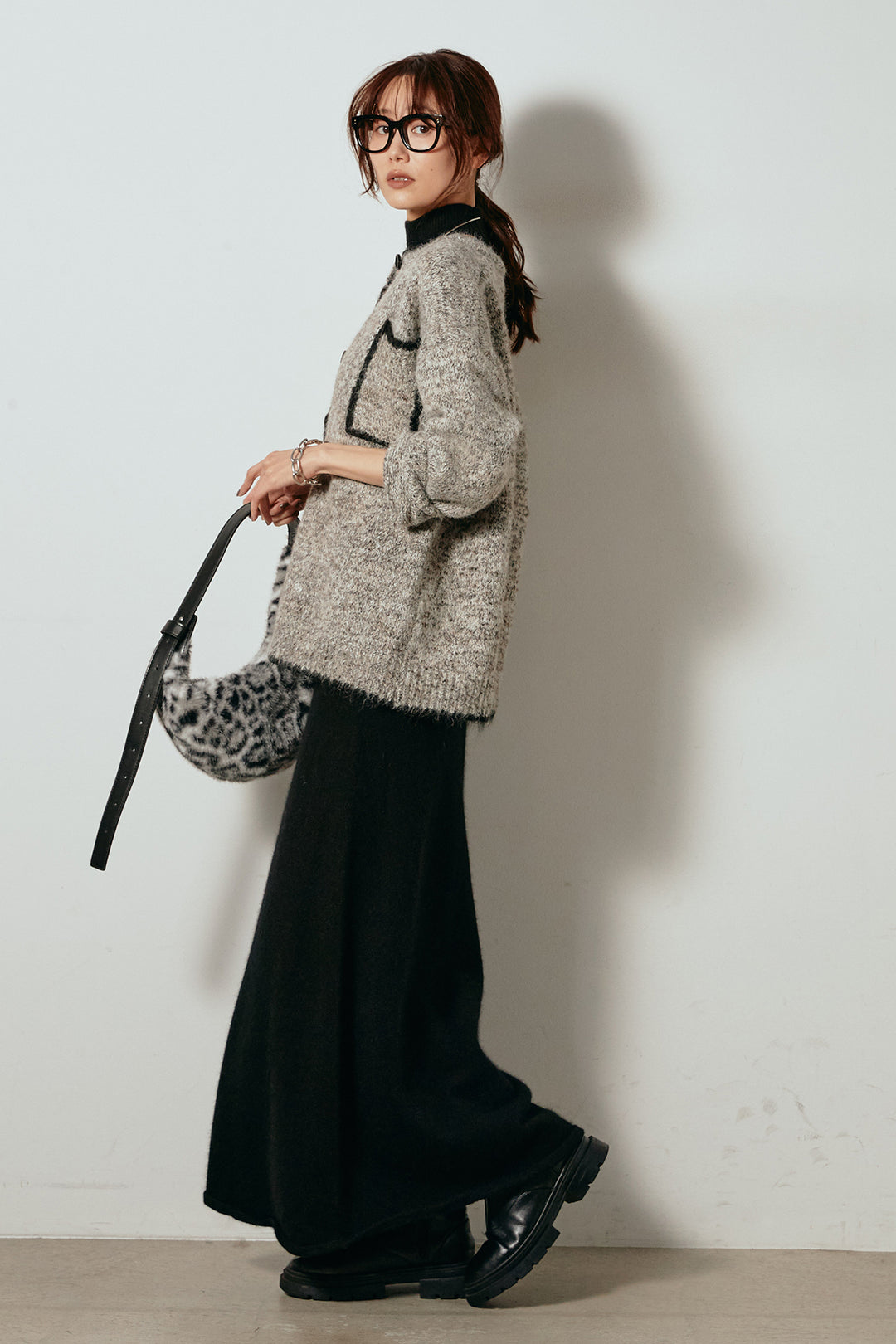 [SET]ミックスニットポケットカーディガン+ノースリーブニットロングワンピース(2set)