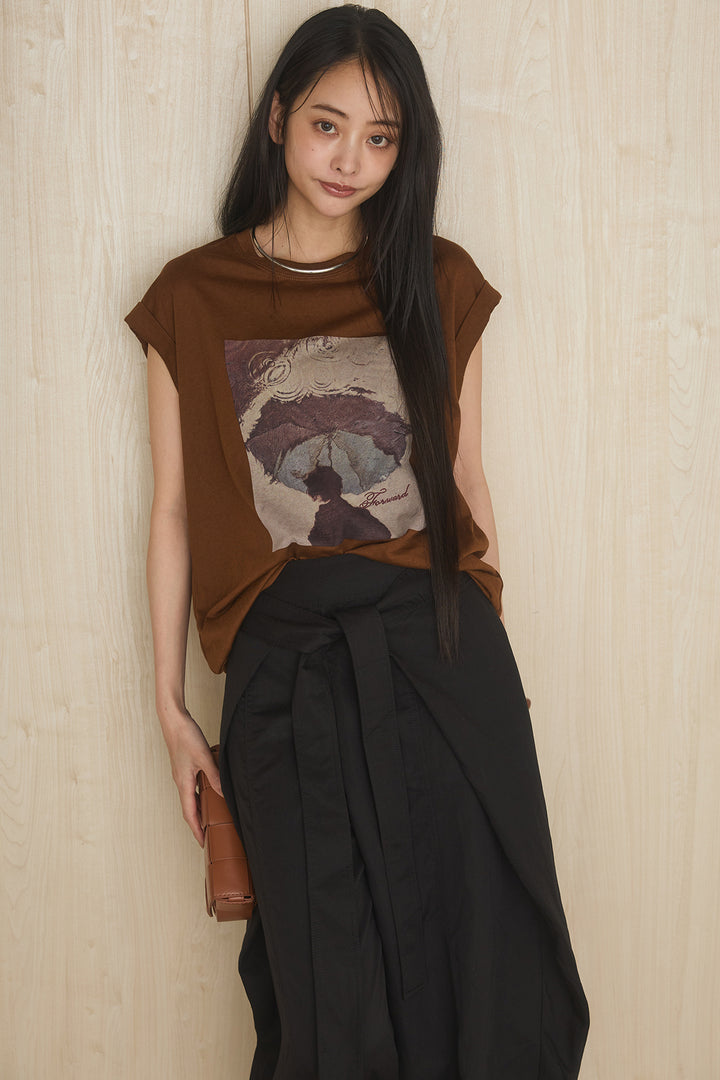 [SET]スクエアニュアンス柄Tシャツ+前結びタックワイドパンツ(2set)