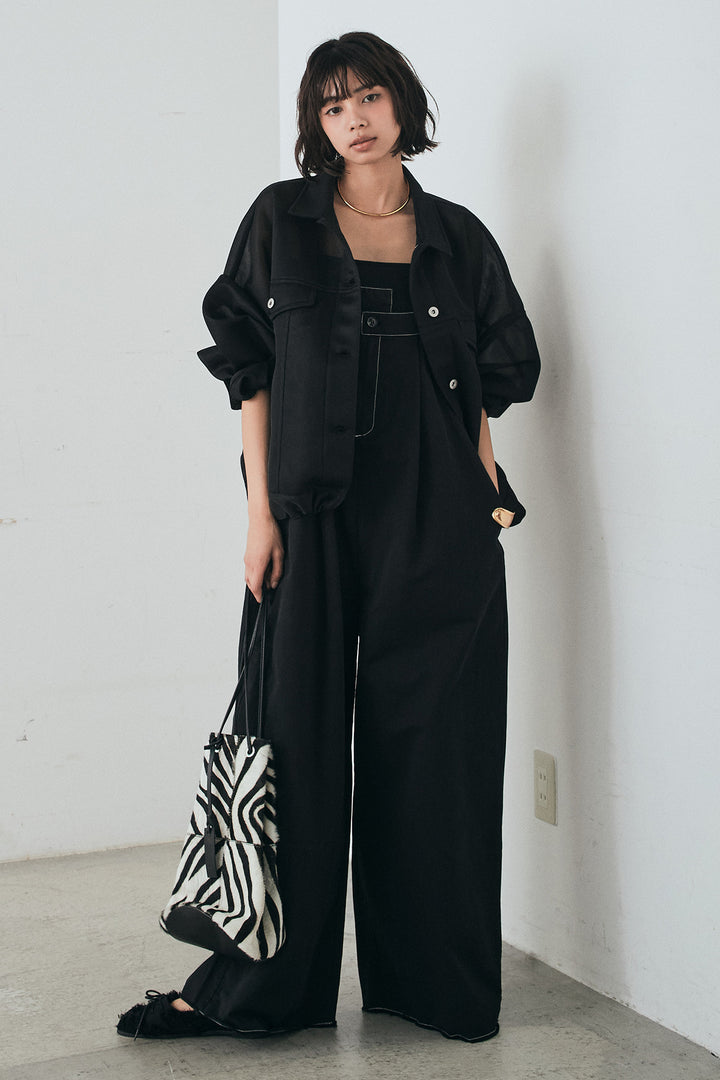 [SET]シアーダンボールサイドドロストジャケット+綿ツイルアシメサロペット(2set)