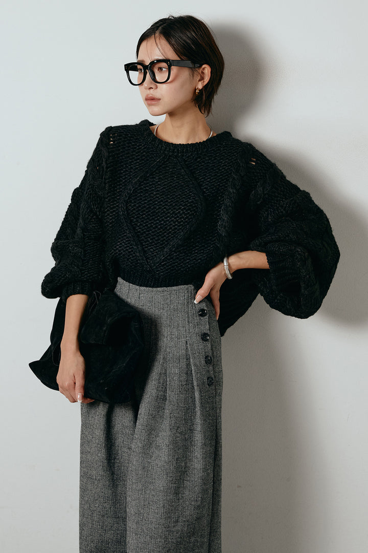 [SET]ロービングケーブルショート丈プルオーバー+サイドボタンツイードタックパンツ(2set)