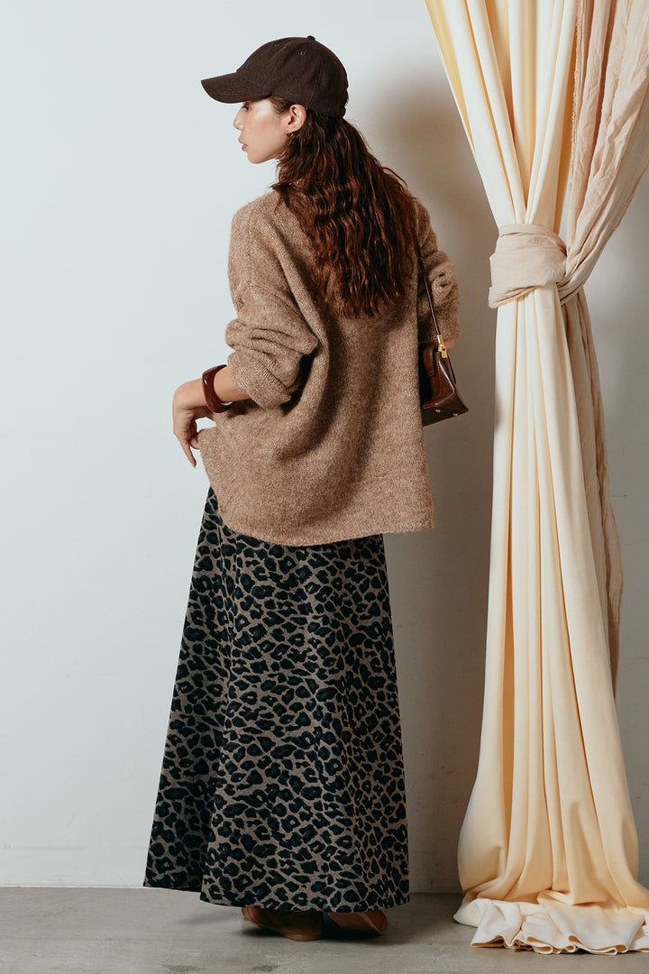 [SET]フロントロゴデザインニットトップス+レオパードロングスカート(2set)