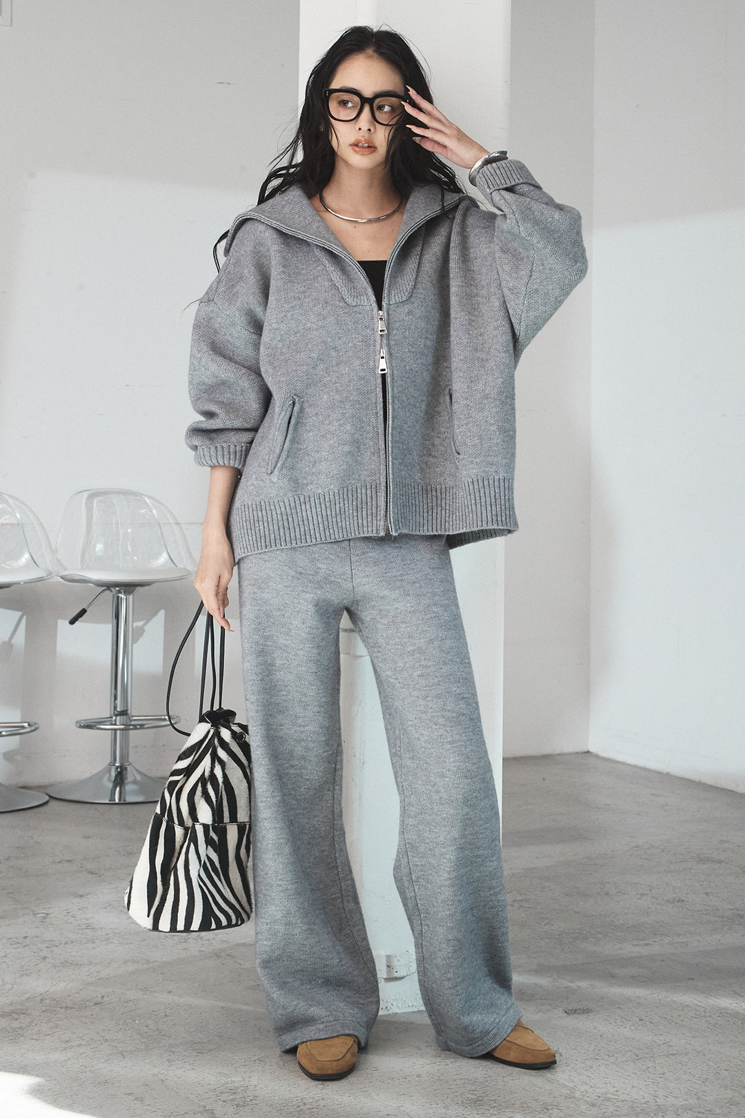 【着回しセット】[SET]ビッグカラーダブルジップニットSETUP+ビッグカラーダブルジップニットSETUP(2set)