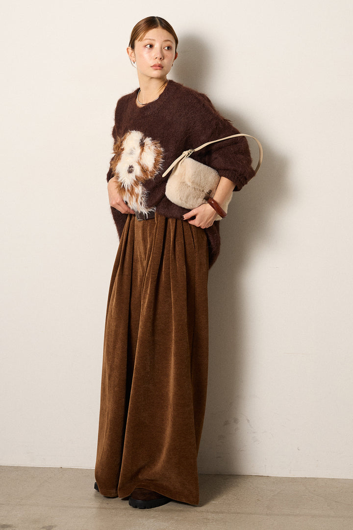 [SET]シャギーニュアンスアニマルニット+ベルトループコーデュロイワイドパンツ(2set)