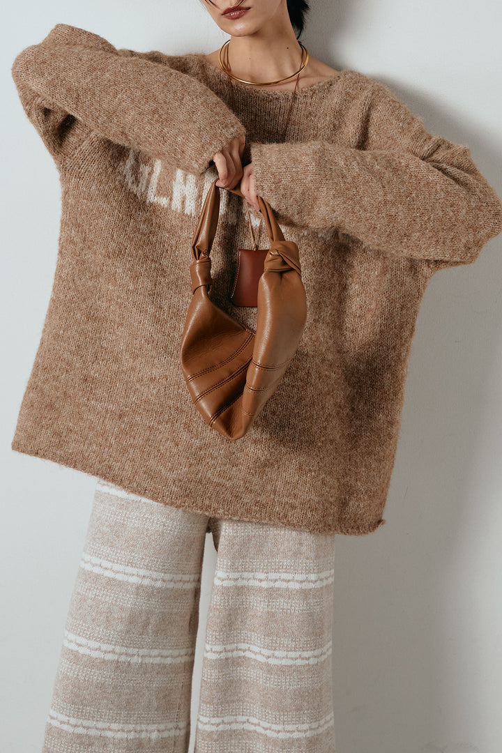 [SET]フロントロゴデザインニットトップス+マルチライン柄リラックスニットパンツ(2set)