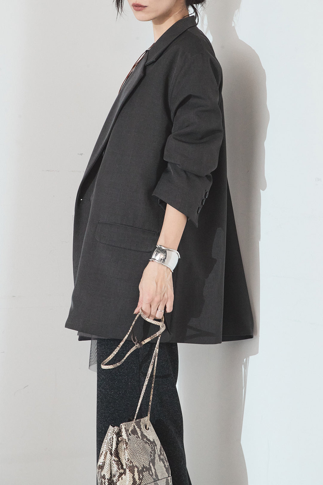 [SET]ルーズシルエットダブルテーラードジャケット+ストレッチロングTシャツ+チュールレイヤードニットパンツ(3set)