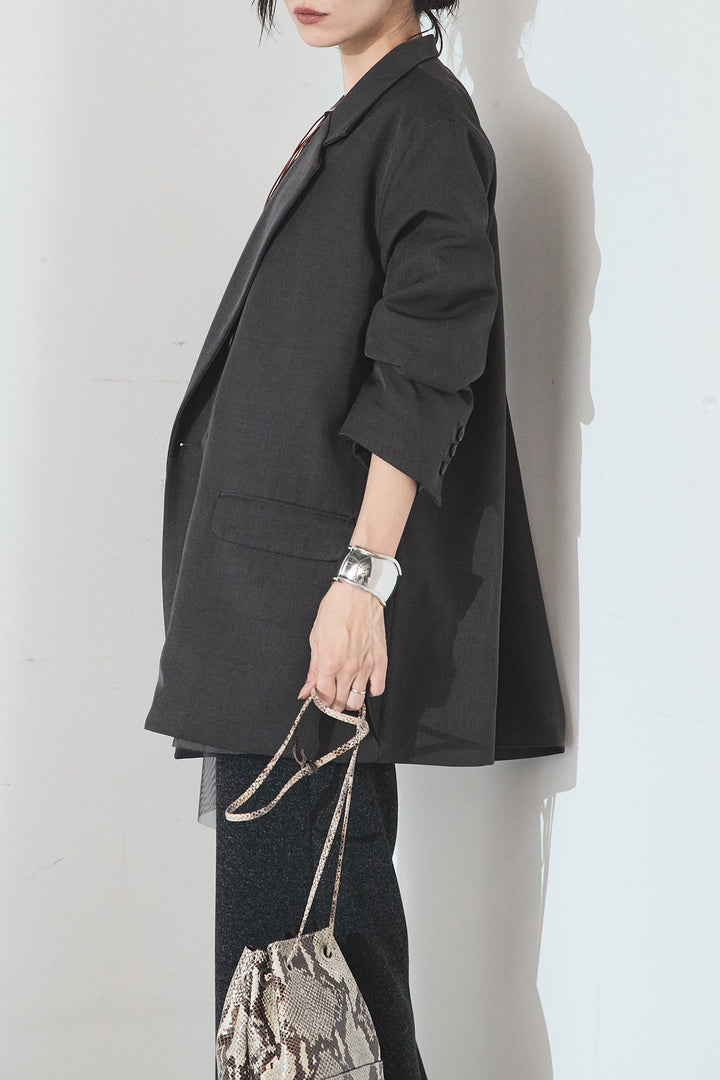 [SET]ルーズシルエットダブルテーラードジャケット+ストレッチロングTシャツ+チュールレイヤードニットパンツ(3set)