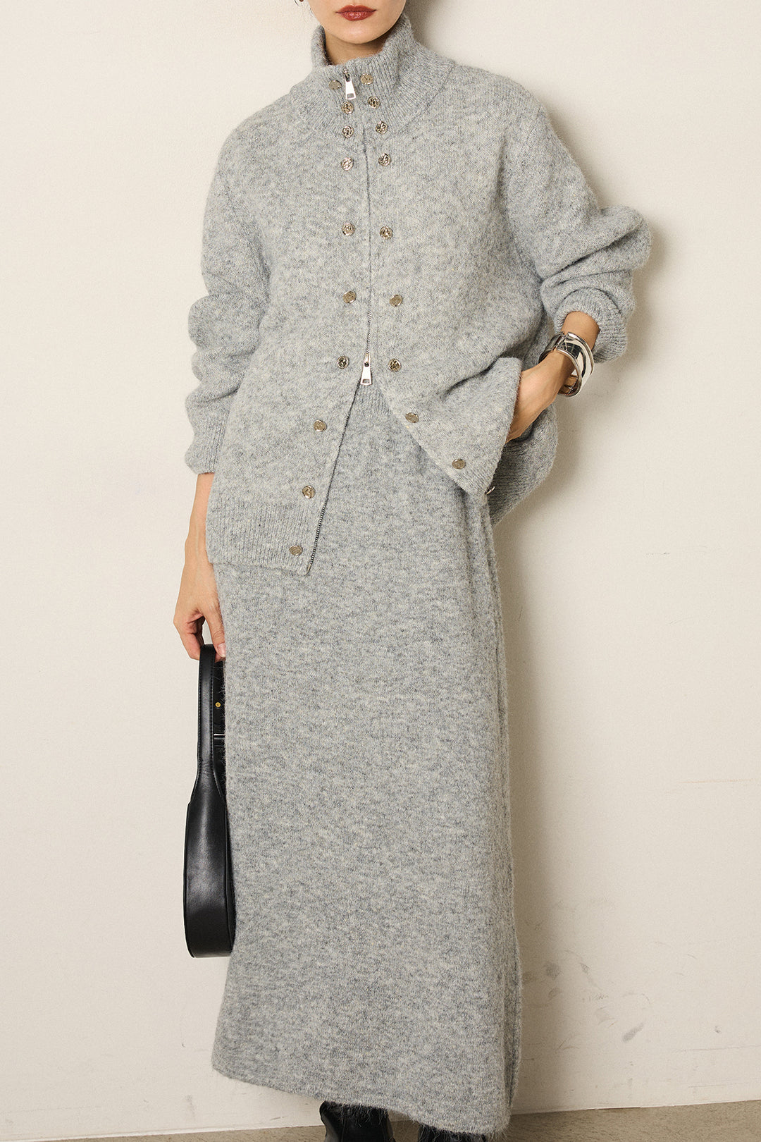 [SET]ハイネックメタルプレートニットスカートSETUP