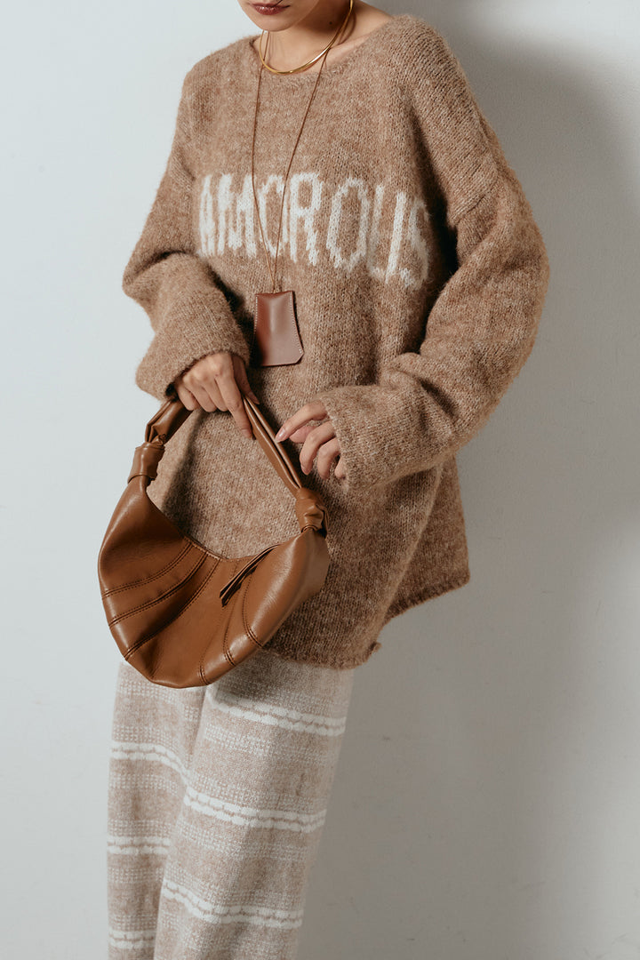 [SET]フロントロゴデザインニットトップス+マルチライン柄リラックスニットパンツ(2set)