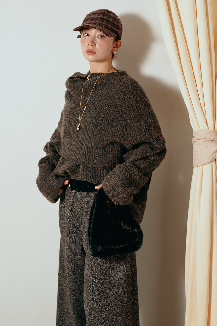 【着回しセット】[SET]ケープデザインリブニットトップス+ケープデザインリブニットトップス(2set)