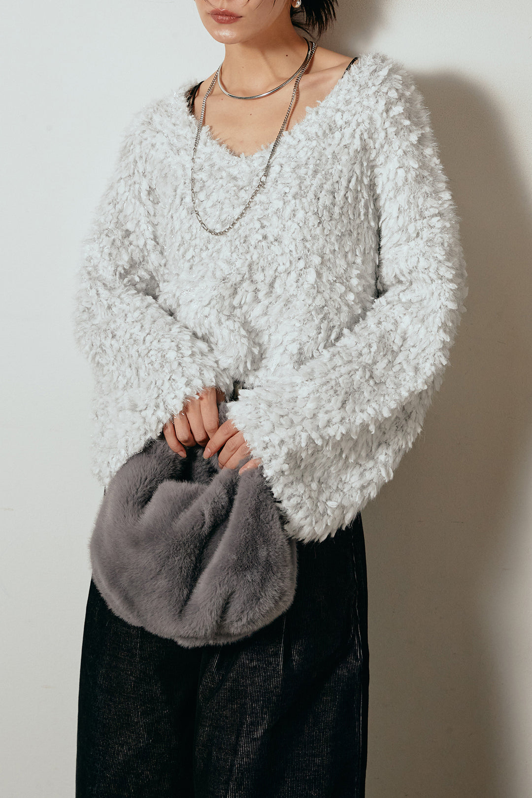 [SET]深Vネックチョウチョヤーンニットトップス+フロントタック入りコーデュロイパンツ(2set)