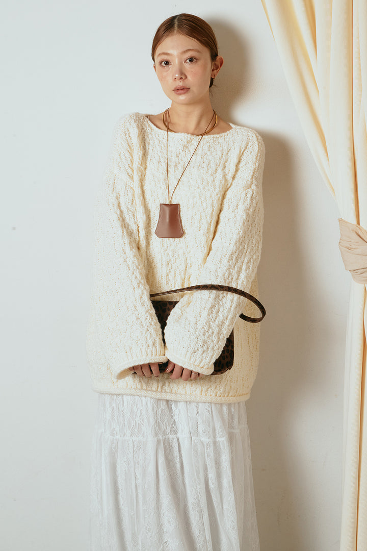 [SET]ボリューム編みニットプルオーバー+ひげレース切替ロング丈スカート(2set)