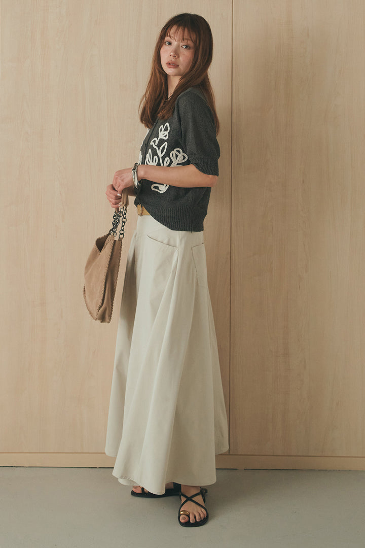 [SET]フロントテープデザイン半袖カーディガン+ミリタリーツイルタックフレアスカート(2set)