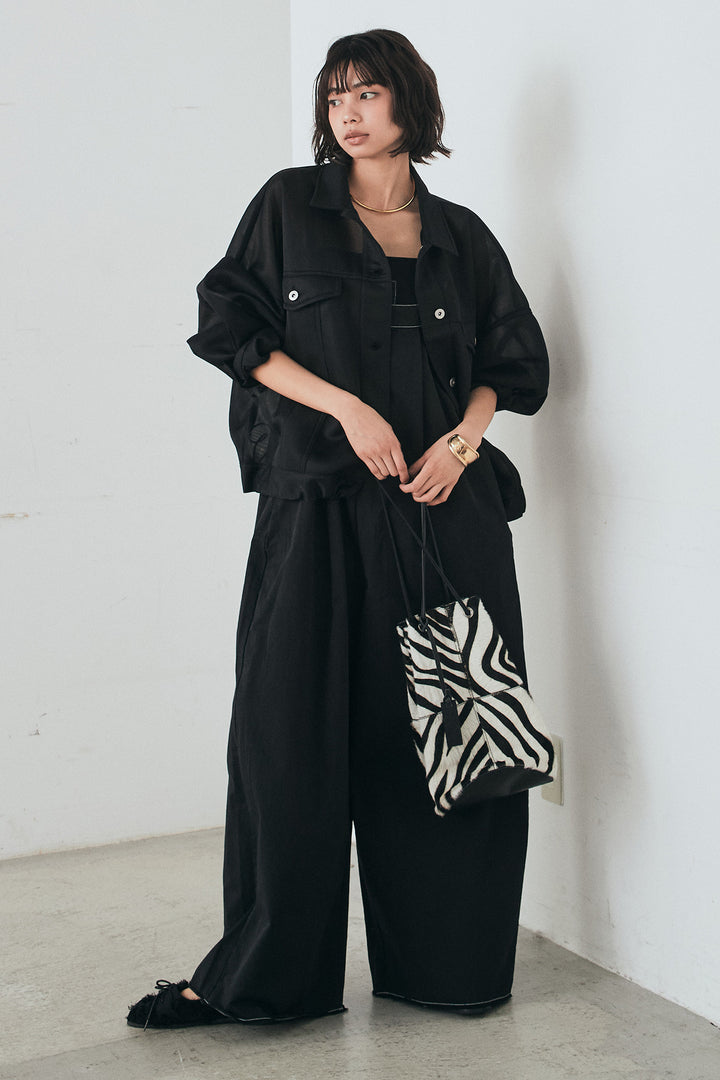 [SET]シアーダンボールサイドドロストジャケット+綿ツイルアシメサロペット(2set)