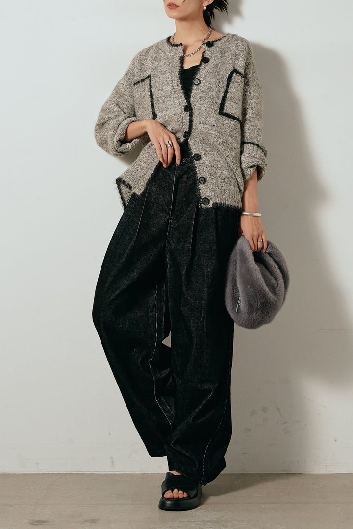 [SET]ミックスニットポケットカーディガン+フロントタック入りコーデュロイパンツ(2set)