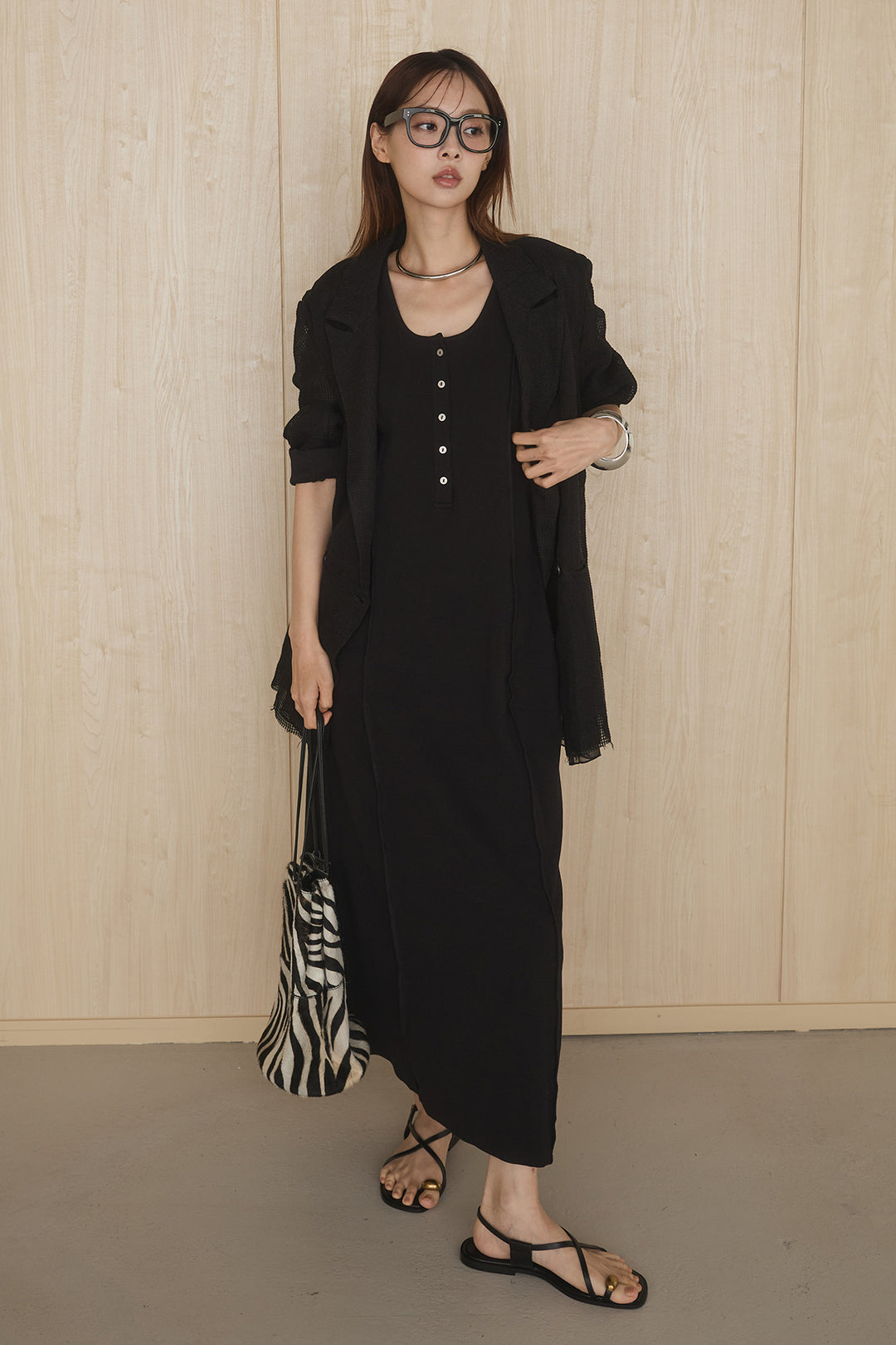 [SET]メッシュテーラードワイドジャケット+ノースリロングワンピース(2set)