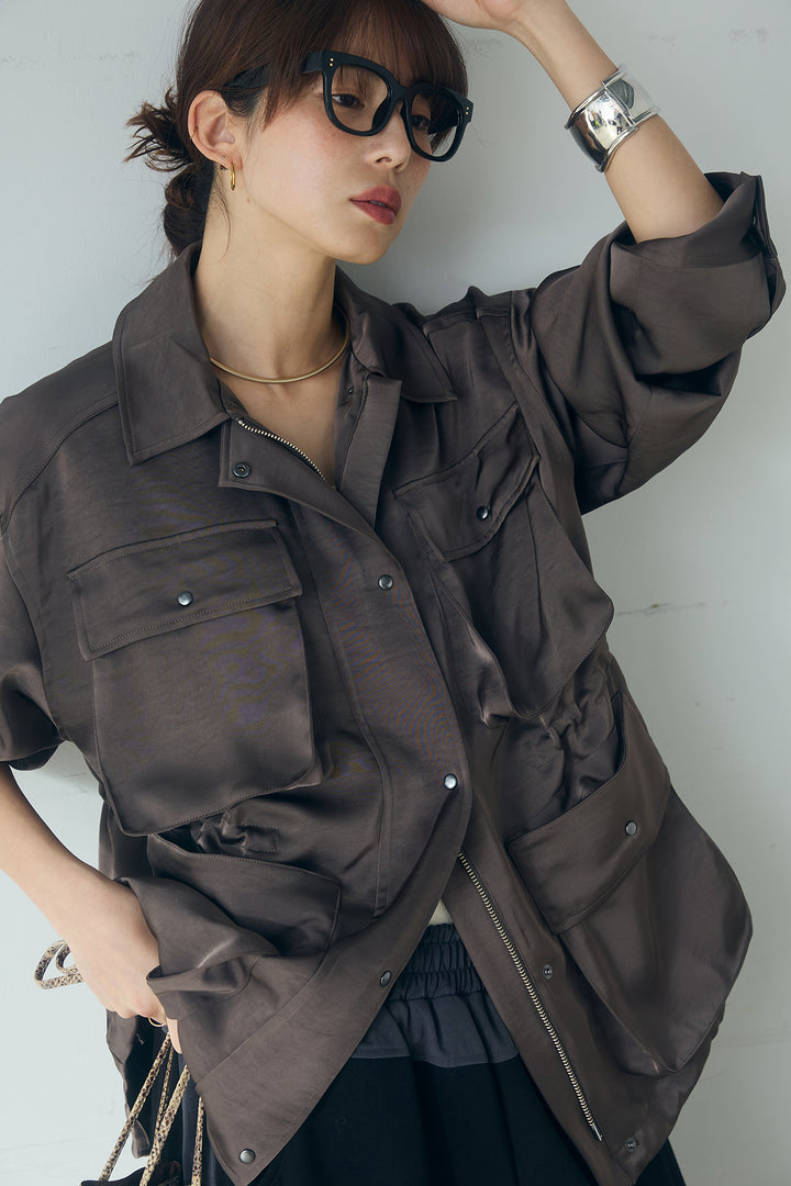 [SET]サテンライトブルゾン+異素材切り替えスウェットパンツ(2set)