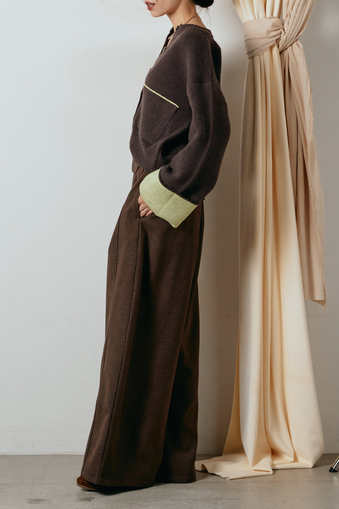 [SET]アルパカタッチダブルフェイスカーディガン+ポーチベルト付きカーブパンツ(2set)