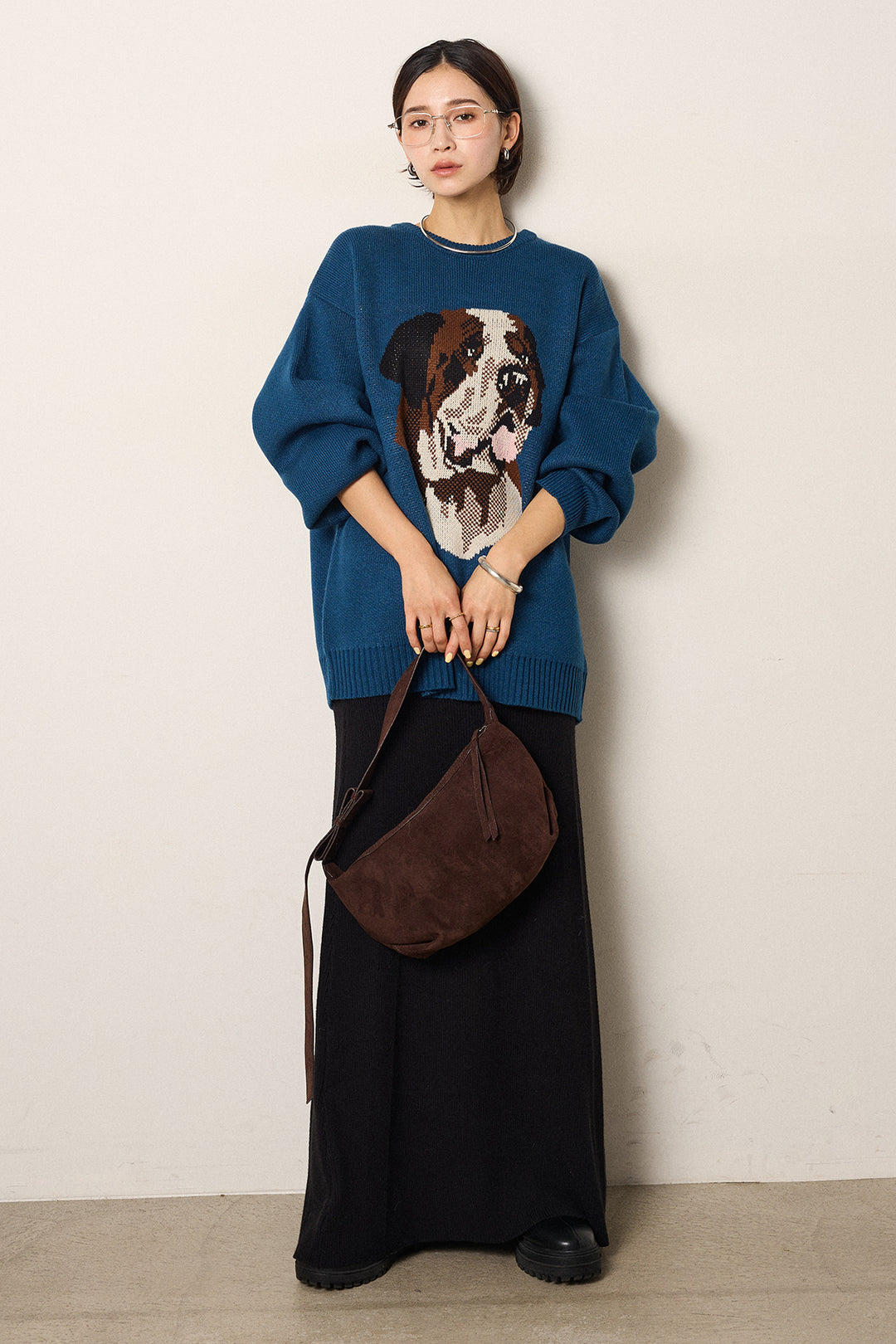 [SET]アニマルジャガード柄ニットトップス+リブナローニットスカート(2set)