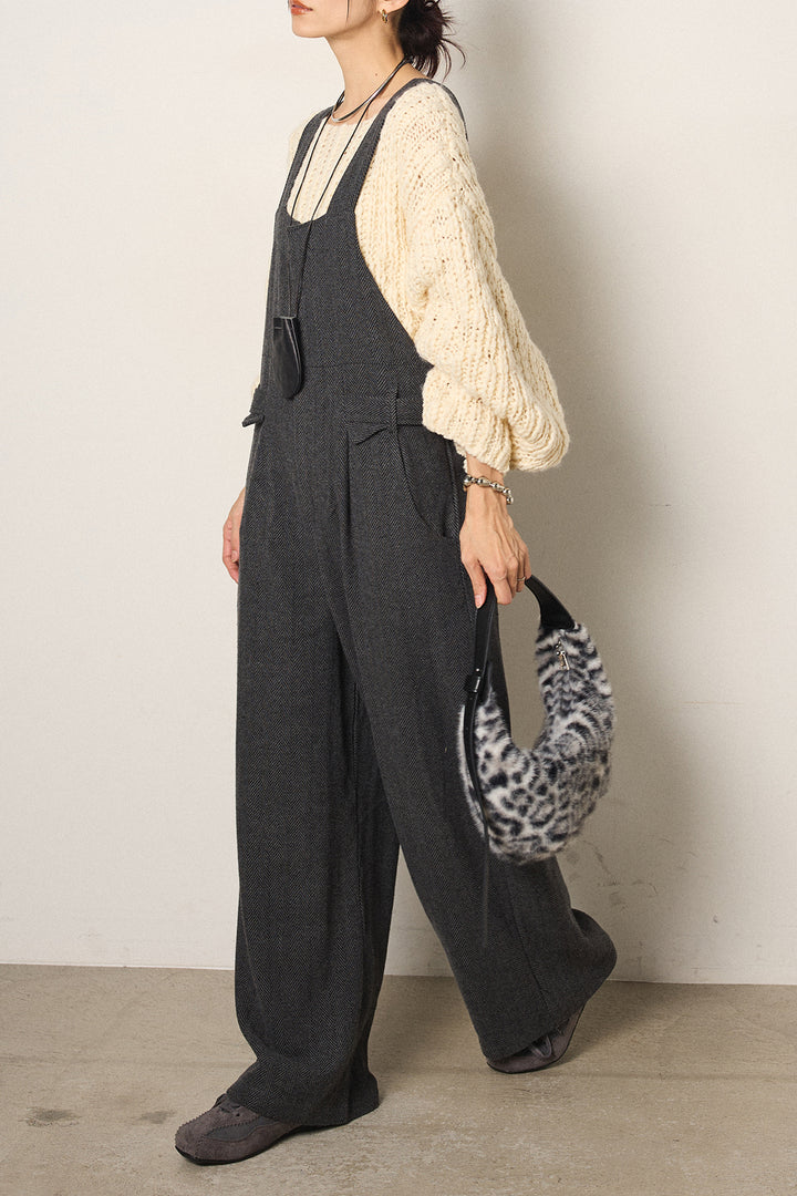 [SET]チャンキースラブニットクロップドプルオーバー+クラシックヘリンボーンサロペット(2set)