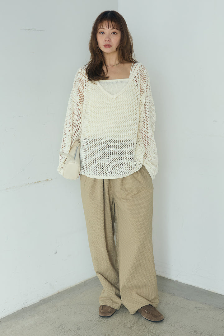 [SET]メッシュ編みビスチェセットVネックプルオーバー+シアサッカーイージーパンツ(2set)