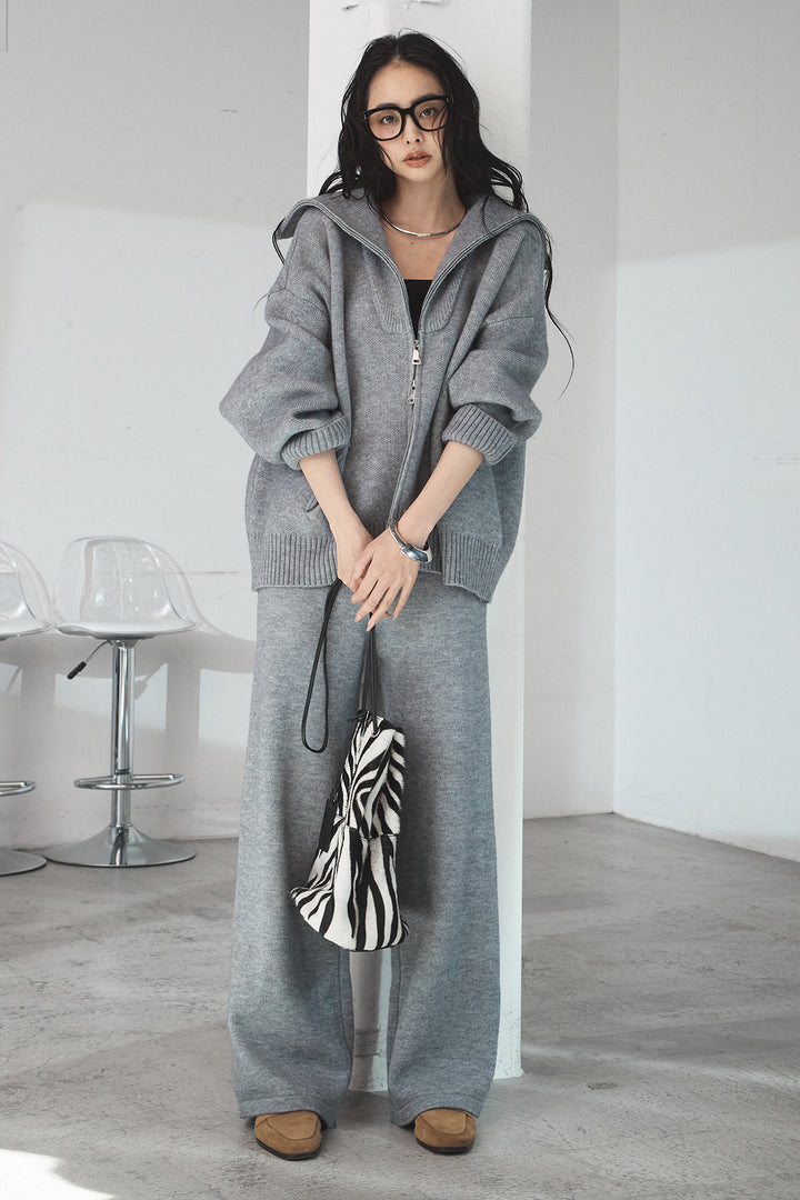 【着回しセット】[SET]ビッグカラーダブルジップニットSETUP+ストライプドッキングニットポロSETUP(2set)