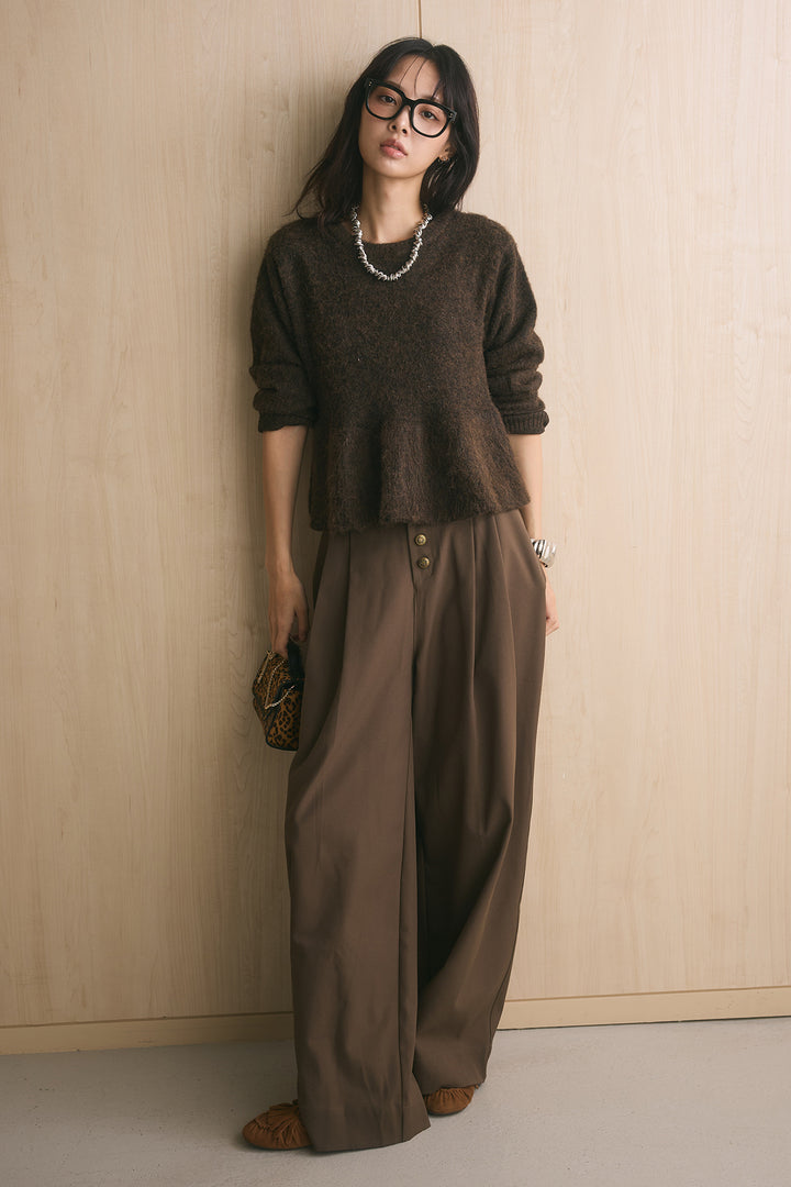 [SET]モヘアぺプラムクルーネックプルオーバー+ファイブボタンツータックワイドパンツ(2set)