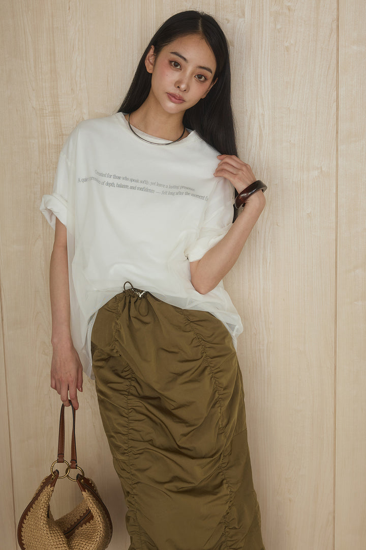 [SET]綿天竺Tシャツ×チュールトップス+ギャザーナロースカート(2set)