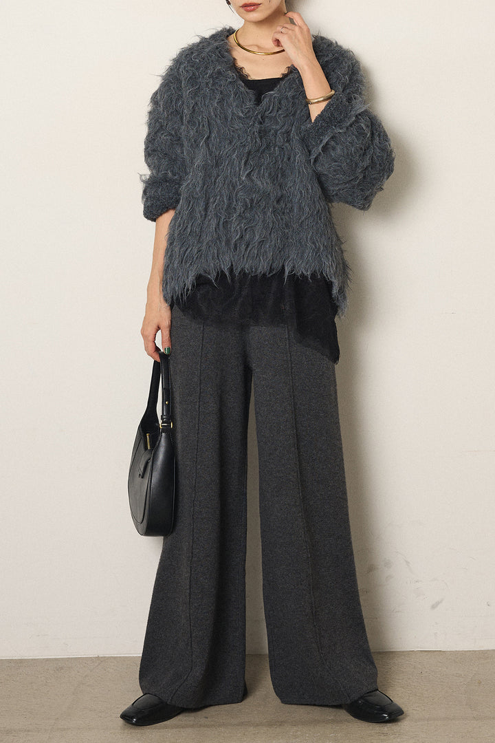 [SET]起毛シャギーニットカーディガン+センターラインニットパンツ(2set)