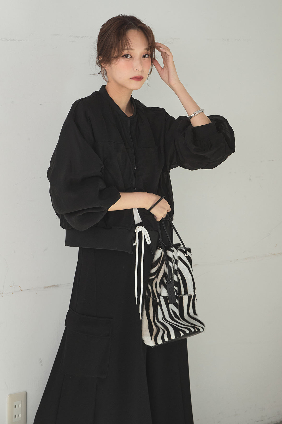 [SET]シアー×ポンチブルゾン+リラックススウェットスカート(2set)