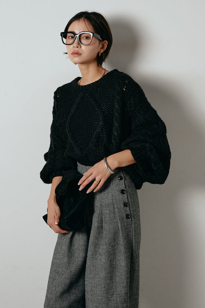 [SET]ロービングケーブルショート丈プルオーバー+サイドボタンツイードタックパンツ(2set)