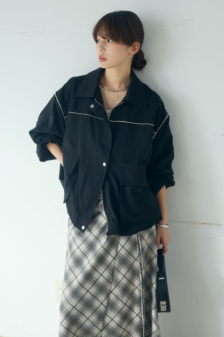 [SET]合繊ツイルバルーンジャケット+タータンチェック柄フロントデザインスカート(2set)