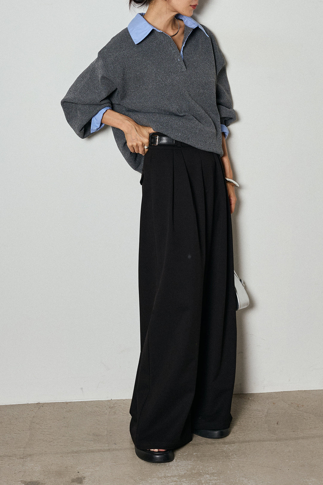 【即納】ウエストベルト付きタックワイドパンツ