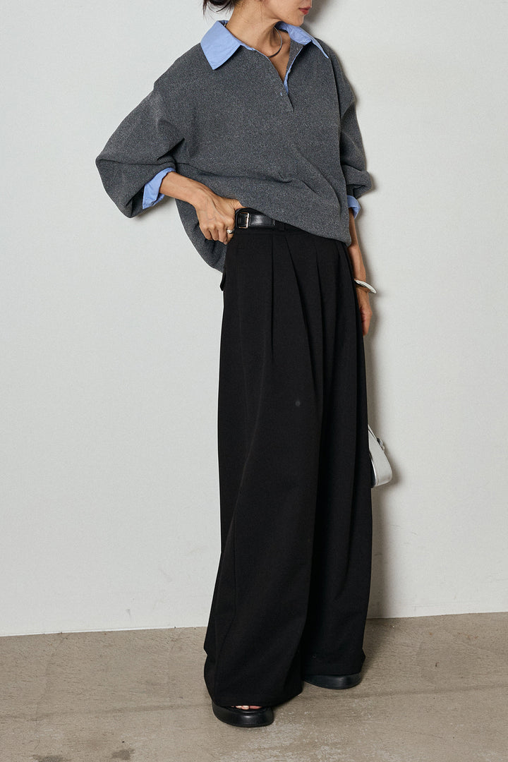 【即納】ウエストベルト付きタックワイドパンツ