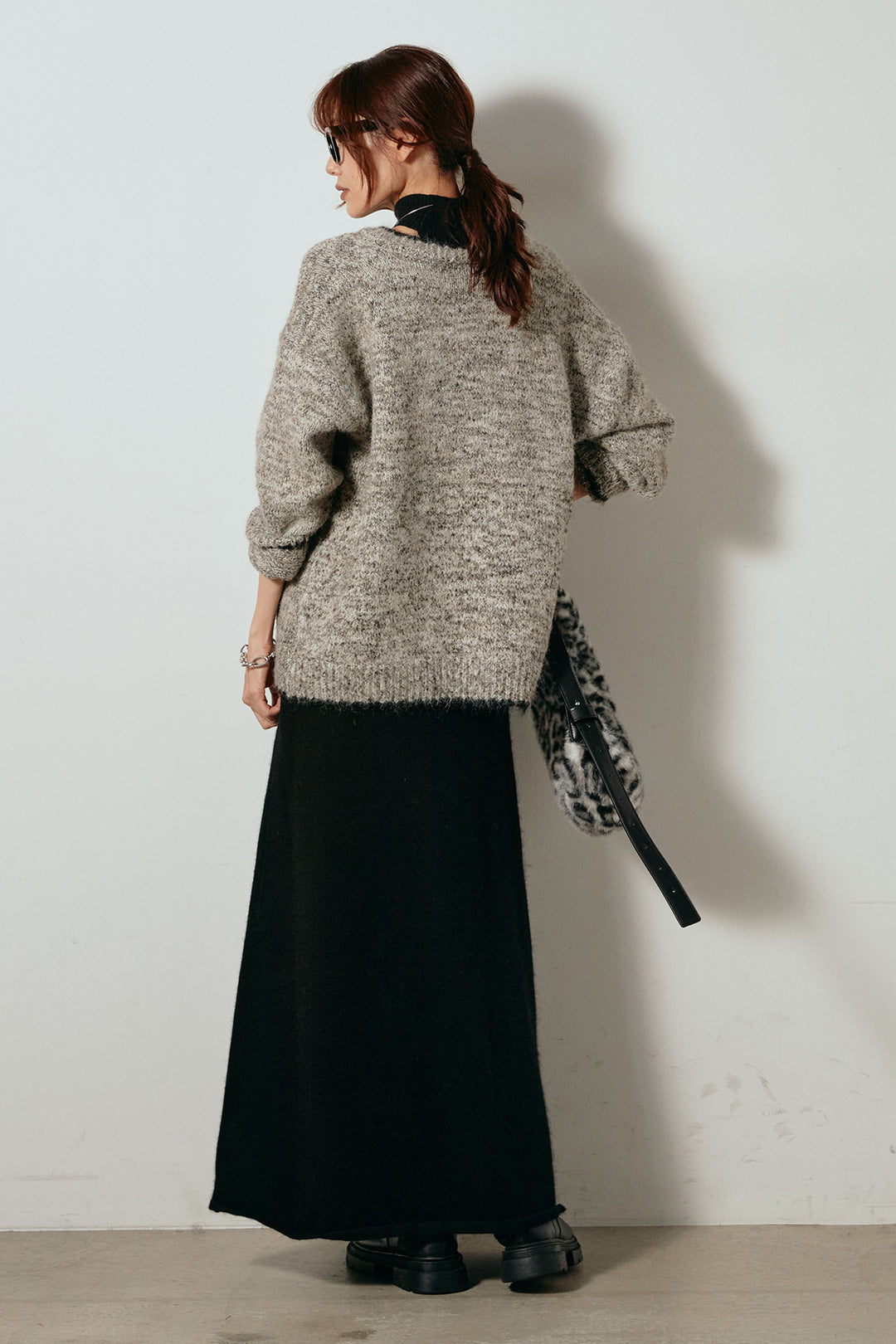 [SET]ミックスニットポケットカーディガン+ノースリーブニットロングワンピース(2set)