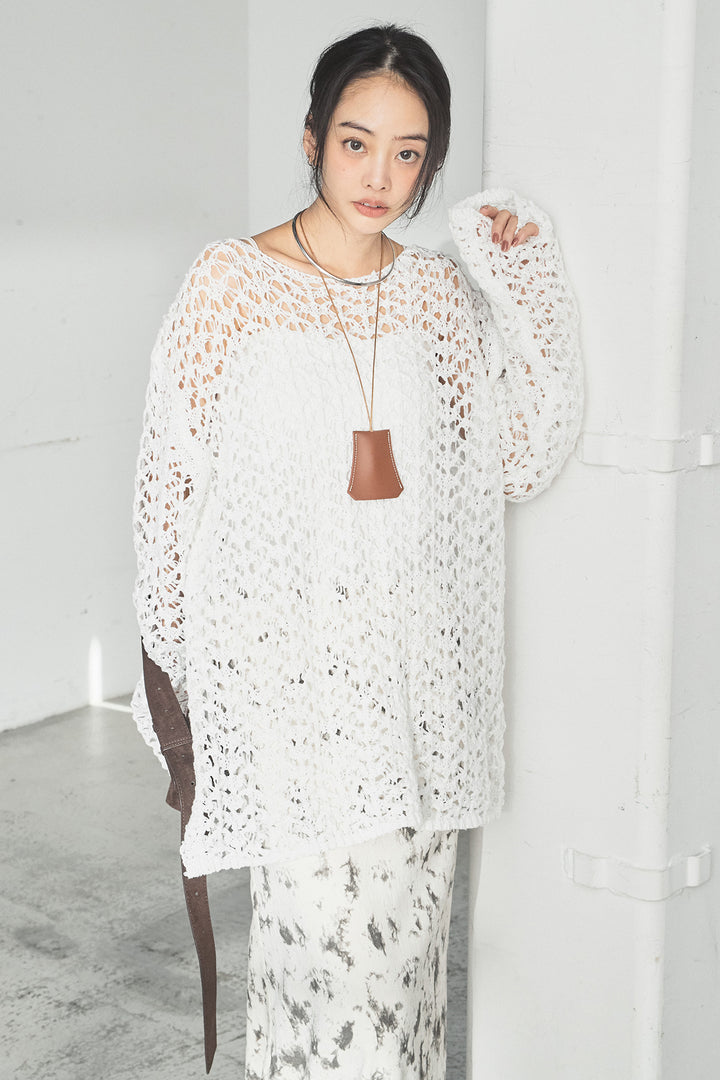 [SET]リラックスメッシュニットトップス+タイダイ柄ベロアワイドスカート(2set)